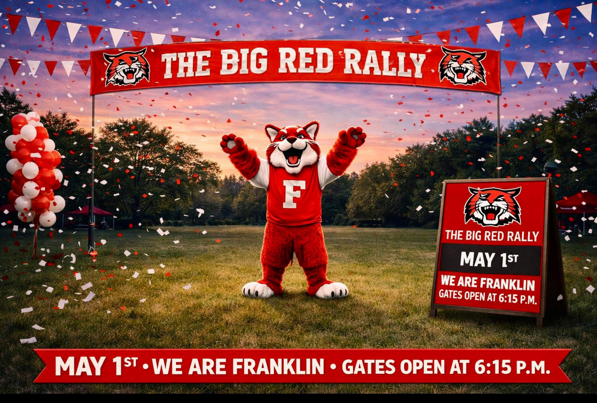 A wildcat mascot on a grassy field with balloons and pennants.
